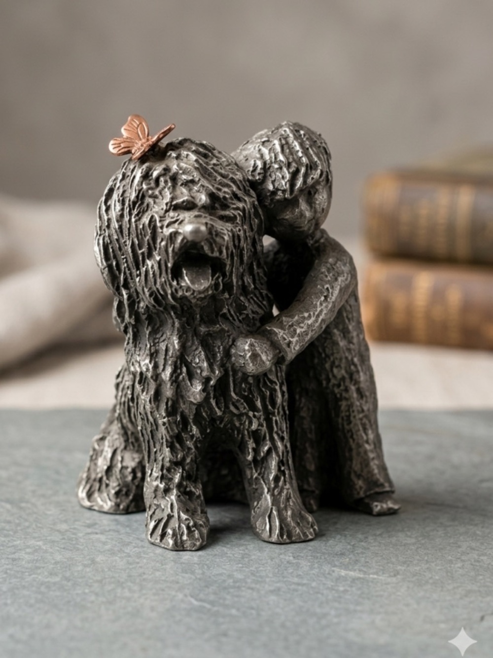 Vintage Hudson Pewter Walli Ortman "Best Friends" Boy & Dog Figurine #033